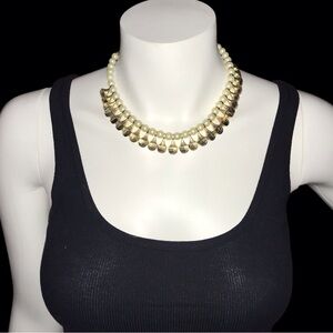 Vintage 1950s Faux Pearl Choker Necklace with Gold Color Spacers